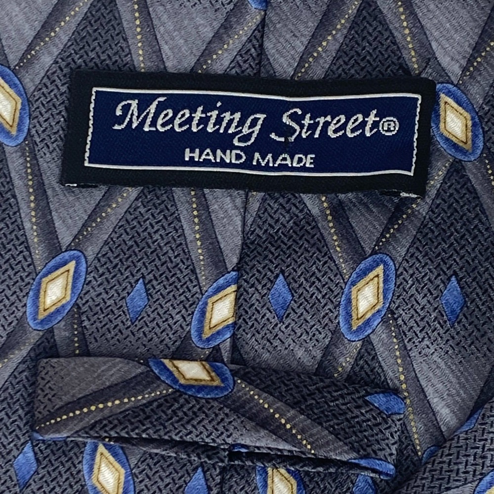 MEETING‎ STREET Necktie Mens Gray Blue Silk Geometric Wide Classic Dress 58x4 - Picture 3 of 5